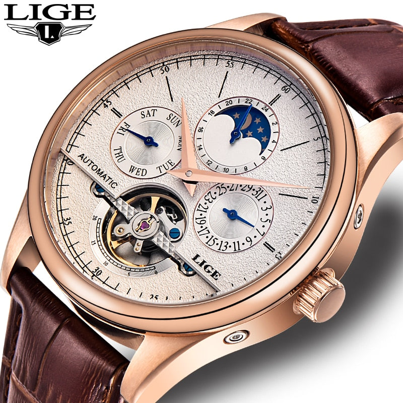 Lige's Automatic Leather Watch for Men.